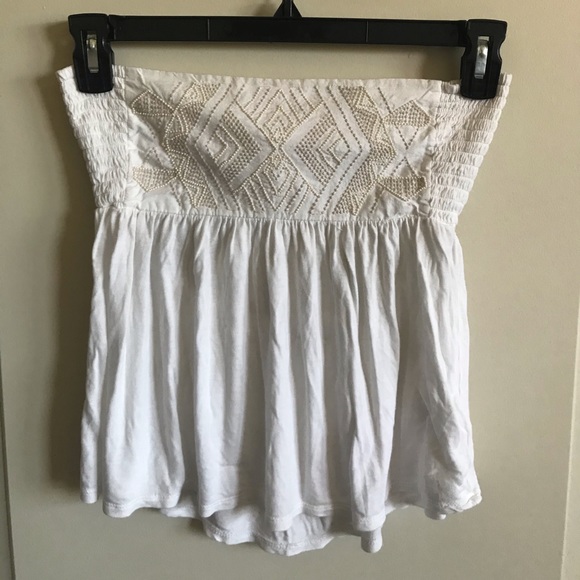 White Beaded Strapless Shirt! - Picture 3 of 4